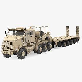 3D Desert Camouflage Oshkosh M1070 Truck with M1000 Semi-Trailer Dirty